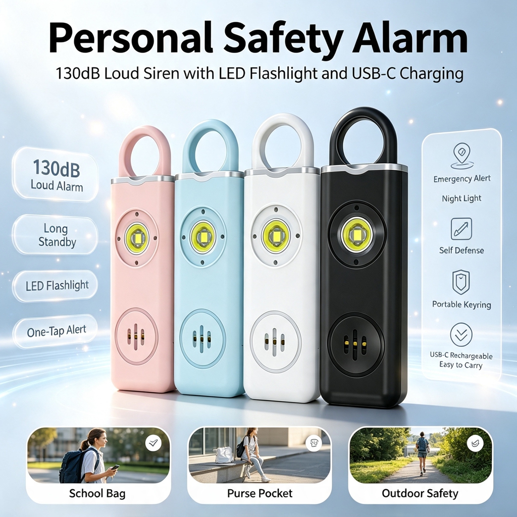 Personal Alarm Keychain - 130dB Rechargeable Personal Alarm Keychain, LED